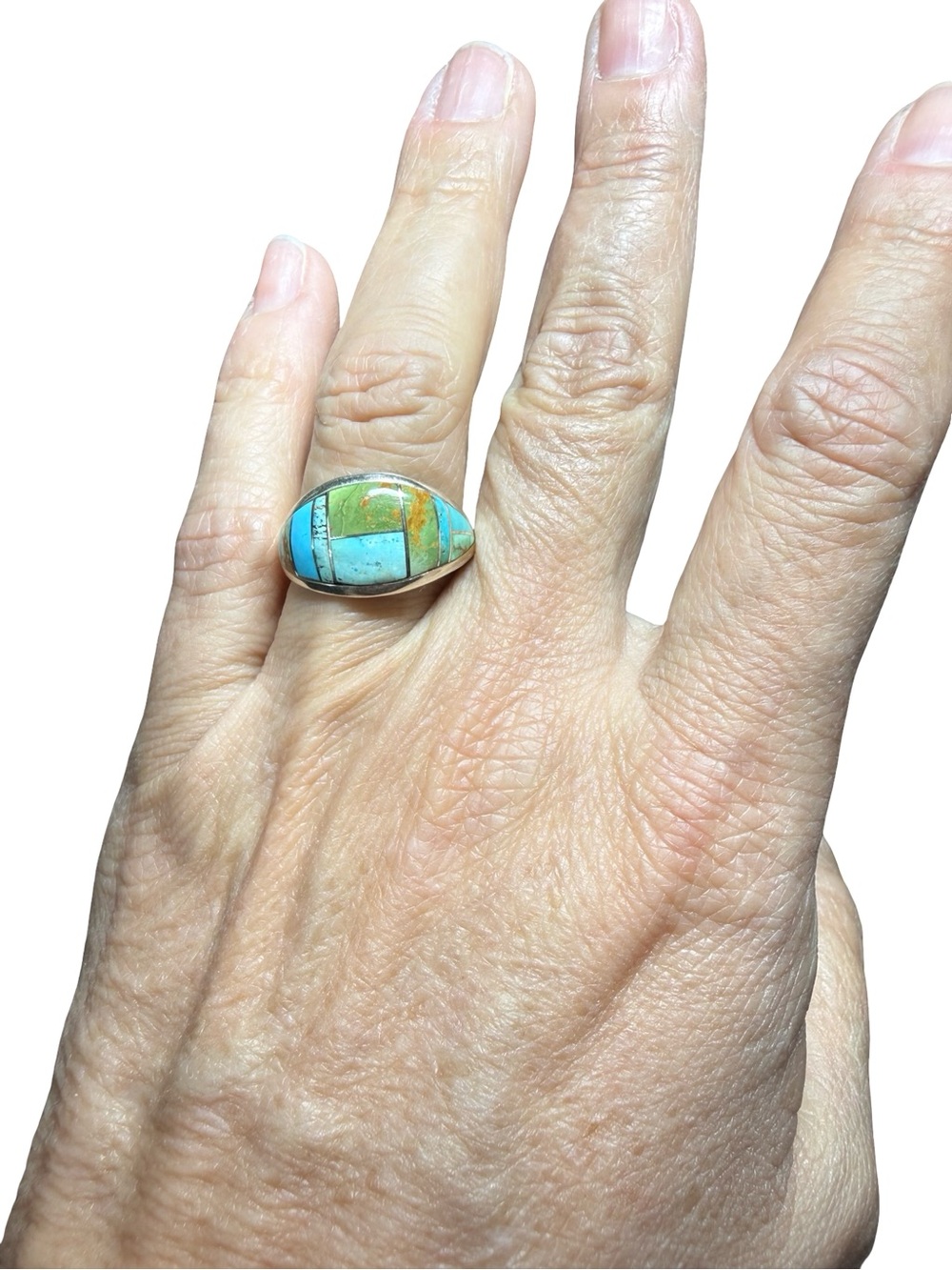 Turquoise Inlay Statement Ring - Blue Green Color - - Picture 4 of 6